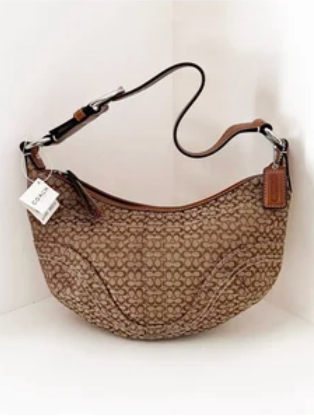 Vintage Coach Tan & Brown Signature Jacquard Soho Hobo Shoulder Bag VGC